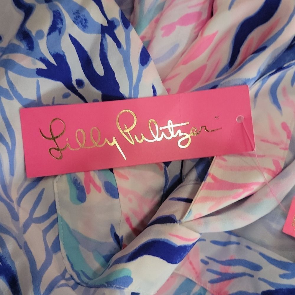 Lilly Pulitzer Elenora Silk Dress Kaleidoscope Coral XXSMALL - Picture 6 of 7